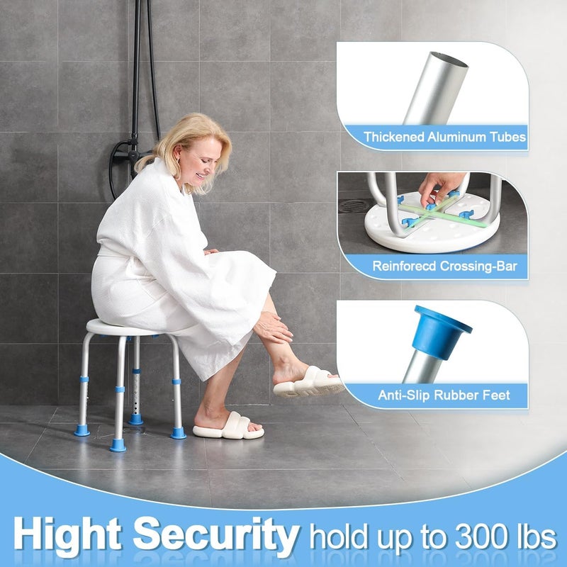 Souheilo Adjustable Shower Chair for Inside Shower, HSA/FSA Eligible Round Shower Stool for Inside Bathtub, Tool-Free Shower Seat for Elderly/Senior/Disabled/Pregnant - Image 3